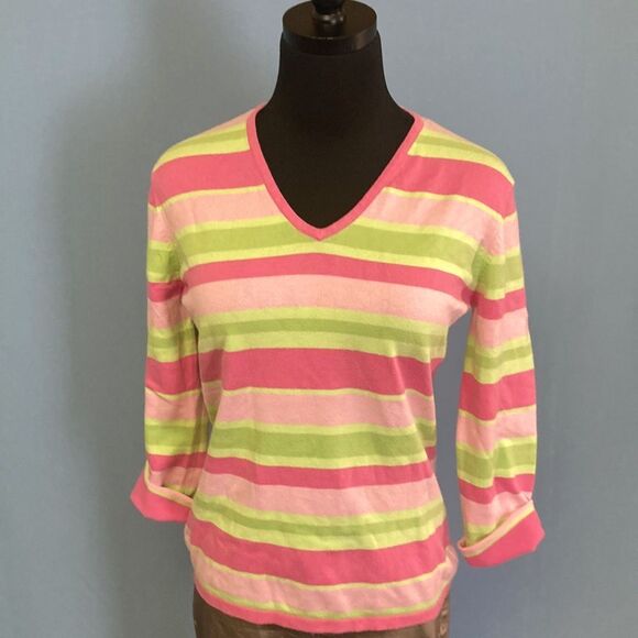 Lilly Pulitzer Pink and Green Striped Sweater, Size Small - Picture 1 of 7
